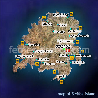 Carte de Serifos des Cyclades Grèce